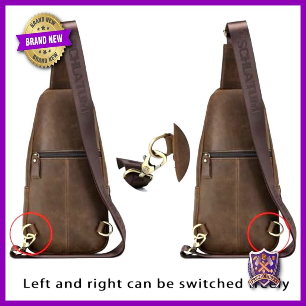 Genuine Leather Sling Bag Vintage Luxury Casual Daypack Adjustable Strap - Picture 4 of 7
